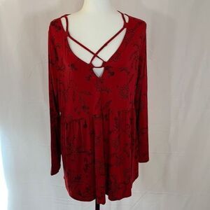 Love & Legend Red & Black Paisley Babydoll Top